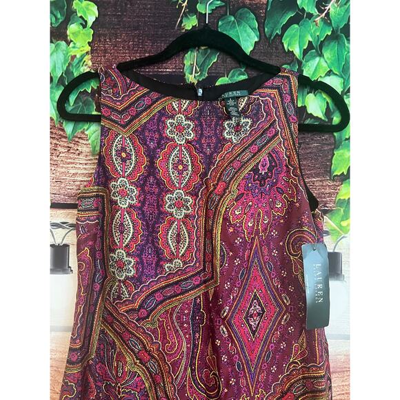 Lauren Ralph Lauren 100% Silk Paisley Midi Dress Sz 2 Floral Boatneck Shift NWT - Picture 1 of 3